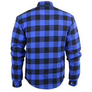 <b>Mens</b> Blue Black Plaid Heavyweight <b>Flannel</b> Shirt Button Down Kevlar Shirt Protection Armored Riding <b>Jacket</b> - Product Image 3