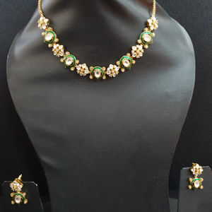 Elegante Floral Kundan Polki collar y pendientes conjunto para mujer Floral nupcial collar clásico Floral joyería para boda - Product Image 1