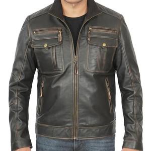 Veste en cuir formelle pour homme, en peau de mouton enduite, coupe-vent, imperméable, style bomber, avec logo sur le devant, très vendue - Product Image 3