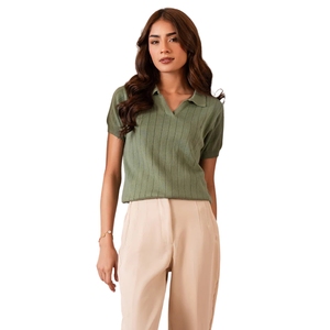 Custom <b>Women's</b> <b>Polo</b> Summer Tight Fitting Knit Ribbed Knitwear Clothes Knitted <b>Polo</b> for <b>Women</b> Hot Sell Cotton Knitted T-<b>shirt</b> OEM - Product Image 4