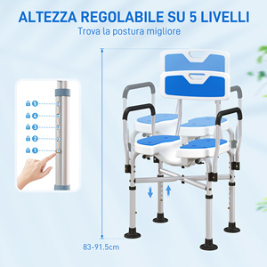 HOMCOM-Chaise de douche avec siège rainuré, hauteur réglable et pieds antidérapants, bleu - Product Image 5