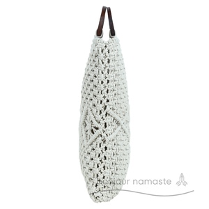 Bolsa de macramé blanca hecha a mano con mango de madera de forma única abierta | Boho Eco Tote Made India para mercados de verano Europa al por mayor - Product Image 2