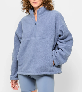 Veste polaire pour femme automne-hiver avec fermeture éclair 1/2, col montant, coupe-vent, chaude et respirante pour activités de plein air - Product Image 1