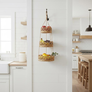 Water hyacinth fruit <b>hanging</b> <b>basket</b> kitchen home decor natural handwoven tier <b>storage</b> <b>baskets</b> - Product Image 5