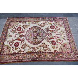 พรมขนสัตว์สีเบจสีแดงแบบดั้งเดิมขนาด4.2x5.5ฟุตพื้นที่ขนาดใหญ่แบบตุรกีสี่เหลี่ยมผืนผ้าห้องโถงรูปแบบนามธรรมพรมขนสัตว์10มม. - Product Image 3