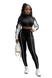 2025 de talla grande para mujer, conjunto de verano, Top corto, traje de terciopelo de dos piezas con bolsillo con cremallera, manga larga - Product Image 6