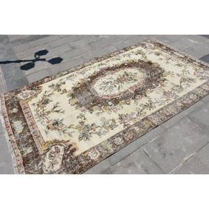 พรมขนสัตว์8.5ft สีเบจสีน้ำตาลคลาสสิกขนาด4.9 x ดีไซน์แบบเย็บปะติดปะต่อกันแบบตุรกีสำหรับห้องนั่งเล่นห้องนอนห้องโถงทำจากยางทรงสี่เหลี่ยม - Product Image 2