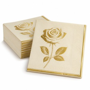 Serviettes de table en papier imprimées motif rose doré 33x33cm, jetables, pour mariage et anniversaire - Product Image 1