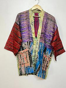 มัดย้อม, เสื้อคลุมกิโมโนสั้น, เสื้อคลุมผ้าไหมบริสุทธิ์, เสื้อคลุมผ้าไหมมัดย้อม, เสื้อคลุมผ้าไหมผู้หญิง, กิโมโนย้อมมือผูก, กิโมโนหลากสี - Product Image 5