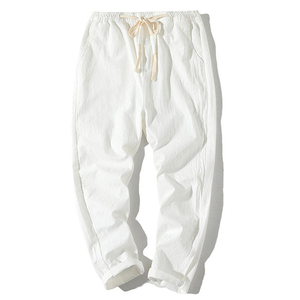 Men's Beige Cotton Drawstring Casual <b>Pants</b> Elastic Waist Side Pockets Lightweight Breathable <b>Summer</b> Wear - Product Image 3