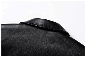 Nouvelle veste noire surdimensionnée pour homme en cuir de vache, style stade, avec empiècements tricotés, manches évasées, tendance et stylée, en cuir brut pour l'hiver - Product Image 6