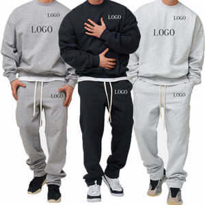 Haute qualité hommes sport pantalons de survêtement et sweat à capuche tissu doux coton taille élastique fermeture pour Jogging 2 pièces ensemble survêtements - Product Image 1