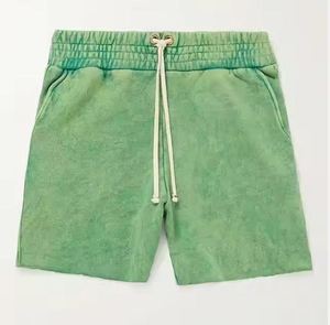 Short de survêtement français en éponge pour homme, longueur courte, délavé à l'acide, avec poches, taille élastique, style rue haute - Product Image 1