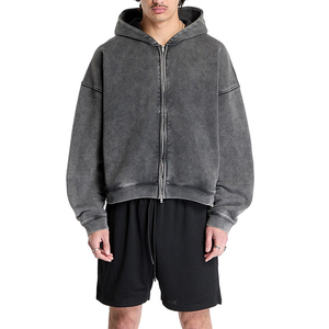 Sweat-shirt à capuche pour homme de haute qualité, personnalisé, à épaules tombantes, zippé, vintage, délavé, ample, surdimensionné, avec poche zippée - Product Image 1