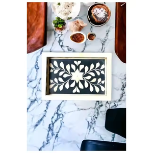 Plateau de service au design unique avec incrustation de nacre Plateau en résine MDF pour cuisine, maison, restaurant, hôtel, stockage et décoration - Product Image 2