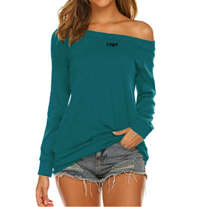 Blusa de manga larga con cuello barco y hombros descubiertos para mujer súper suave - Product Image 6