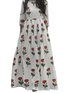 Robe Maxi décontractée rouge Mogra pour femmes robe en coton à col fermé pour femmes du fabricant et exportateur indien