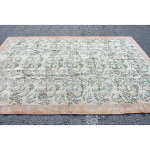 Vintage 7x10ft Beige & Vert Turc Laine Tapis Plat Tissage Patchwork Conception pour Salon Décor pour Adolescents - Product Image 3