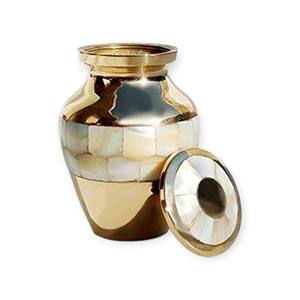 Brushed Gold Brass Keepsake Urn with Traditional Etched Border and Timeless <b>Memorial</b> Style - Product Image 4