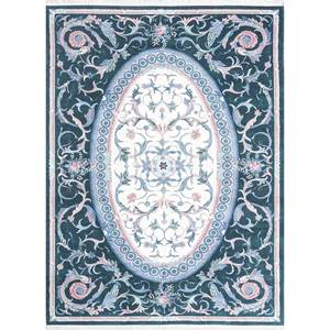 Tapis en laine noué à la main Aalam Pae-5952 ivoire, motif médaillon oriental, pour salon, chambre à coucher, adolescents, fait main à Tabriz - Product Image 1