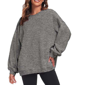 Sudaderas de cuello redondo de lana de gran tamaño Sudaderas de mujer Puff Print Plain Crew Neck Relieve Algodón Casual Sudadera Mujer - Product Image 3