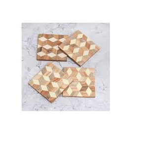 Sous-verres de thé en bois d'acacia naturel de haute qualité tapis carrés en résine légère tampons pour Tables basses - Product Image 2