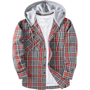 Camisa de Franela con Capucha y Diseño de Logotipo Personalizado 2026 para Hombre, Camisas a Cuadros, Sudadera con Capucha de Manga Larga, Chaqueta con Botones, Camisa de Hombre - Product Image 1