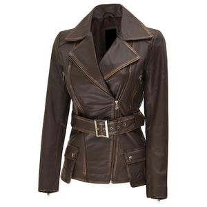 Premium Quality <b>Women's</b> <b>Leather</b> <b>Jackets</b> Breathable Windproof Cotton Front Zip Casual Comfortable <b>Brown</b> Black Colors Plus Size - Product Image 1