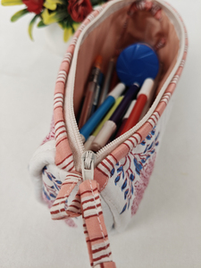 Hermosa bolsa de maquillaje acolchada con estampado de bloque de mano ecológica, Juego de bolsas de lápices, estuches cosméticos duraderos con mango de cremallera de lavado - Product Image 5