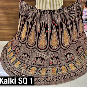 Luxe Velours Rajwadi Concept Lehenga Lourd Jarkan Pâte Coupe Travail Double Peut Raccord Long Choli Dupatta Quatre Parties Frontalières Latérales - Product Image 3