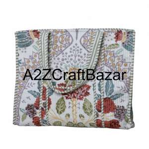 Sac fourre-tout en coton 100 % fait à la main, grand sac de bureau matelassé, imprimé floral en blocs, lavable, pour le shopping et l'usage quotidien - Product Image 6