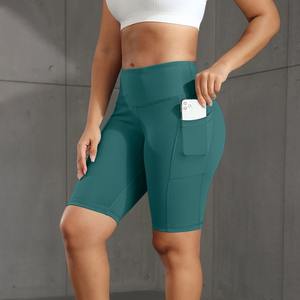 กางเกงขาสั้นเอวสูงไซส์ใหญ่พิเศษสำหรับผู้หญิงกางเกงขาสั้นออกกำลังกายเล่นโยคะแนวสตรีททรงสูงกระเป๋านักขี่จักรยานฟิตเนส XS - Product Image 2