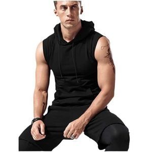 Camiseta sin mangas de entrenamiento de algodón 100% con capucha informal para hombre, Chaleco de punto transpirable de secado rápido para culturismo - Product Image 6