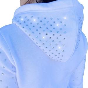 Sweat-shirts à capuche oversize avec strass de qualité supérieure, à fermeture éclair, épaules tombantes, strass thermocollés pour femmes - Product Image 1