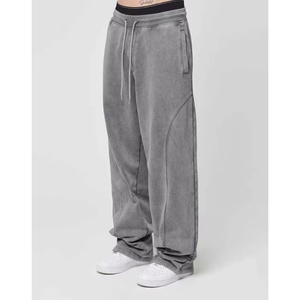 Pantalon de survêtement multi-panneaux, pantalon de survêtement ample à jambes larges, pantalon de survêtement 100% coton, pantalon ample à jambes droites, pantalon de survêtement évasé pour homme, pantalon pour homme - Product Image 6