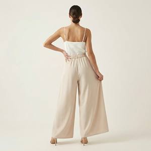Pantalon plissé fluide en PU à jambes larges avec ceinture à nouer, taille élastique, respirant, coupe ample d'été, taille haute, taille unique convient à toutes les tailles - Product Image 2