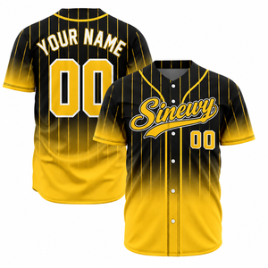 Camiseta de Béisbol Sinewy para Hombre, Personalizada con Nombre y Número, Rayas Negras y Amarillas, Sublimada, de Secado Rápido, Manga Corta, Corte Regular, para Adultos - Product Image 1