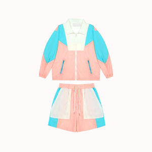 Ensemble court personnalisé OEM 2025 – Veste courte et short taille haute décontracté à séchage rapide pour femme, motif color block, idéal pour l'été - Product Image 4