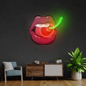 Conception de logo d'entreprise de magasin à <span class=keywords><strong>LED</strong></span> personnalisée cerise sur les lèvres conception de lumière de néon pour la décoration murale - Product Image 4