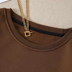 Color sólido marrón con el mejor precio Mujeres Algodón de doble cara Cuello redondo Hombro caído Sudadera - Product Image 5