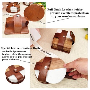 Sous-verres classiques en marbre avec incrustation de pierre de qualité supérieure Conception ronde écologique Diamètre personnalisé Emballage personnalisé Couverture en cuir - Product Image 2