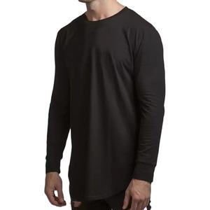 Camiseta larga de algodón orgánico 100%, Jersey negro sólido con logotipo bordado, estampado personalizable de talla grande, suave y barato para el verano - Product Image 1