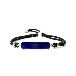Brazalete Elegante para Mujer, Rectangular Redondeado, Plata 925, Cristal Lapislázuli, Tamaño Ajustable, Personalizable, con Cordón y Cuentas |   OEM - Product Image 1