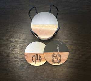 Handmade Durable Polished Modern Marble and Wood <b>Drink</b> <b>Coasters</b> for Coffee Tea and Table Protection - Product Image 1