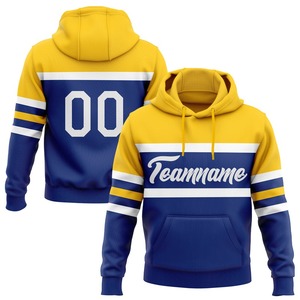 Venta al por mayor y Dropship personalizado cosido Royal White-Yellow Line Sports Pullover Sudadera con capucha - Product Image 1
