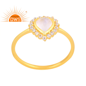 Hot selling 925 sterling silver 18k gold plated cz & rainbow <b>moon</b> stone gemstone stackable <b>ring</b> demi fine jewelry manufacturer - Product Image 1