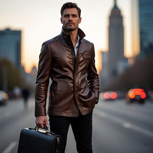 Chaquetas de cuero Vintage Letterman para hombre, chaqueta holgada de cuero PU con bolsillo en el pecho y cremallera personalizada, abrigo de cuero de estilo callejero para hombre - Product Image 3