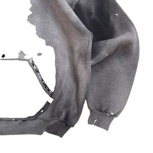 เสื้อฮู้ดสำหรับผู้ชายผ้าเฟรนช์เทอร์รี่100% แบบมีฮู้ดสีดำซีดไปด้วยกรดสามารถซักได้ - Product Image 2