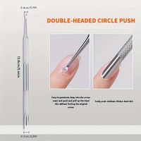 Pousse-cuticules double face en acier inoxydable, lime à ongles antidérapante avec tête biseautée circulaire pour éliminer les peaux mortes