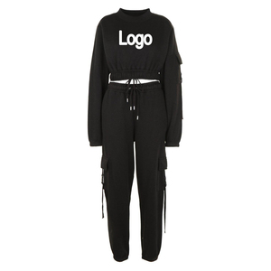 Ensembles de survêtement réversible à motif solide à capuche pour femmes en gros ensemble de jogging en coton avec haut court et nom de marque personnalisé - Product Image 1